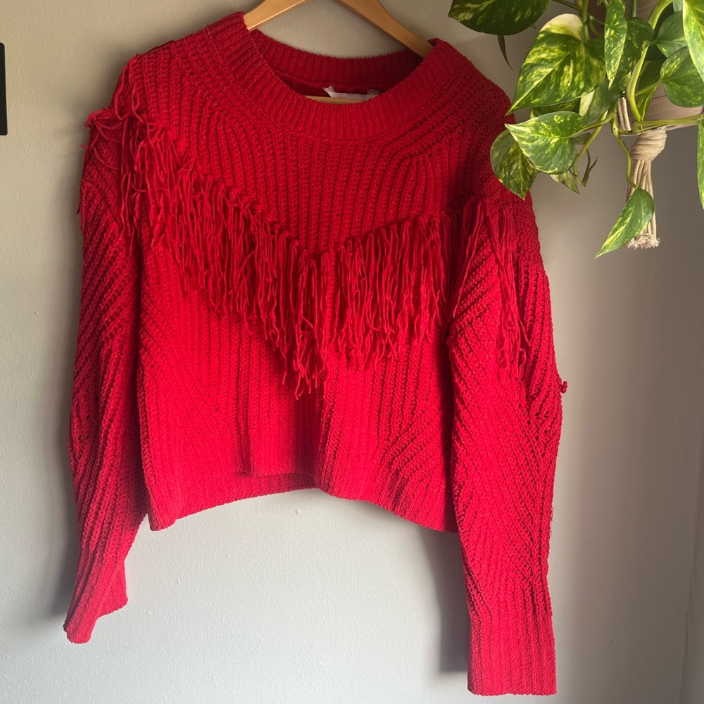 No Boundaries Vibrant Red Sweater with Fringe